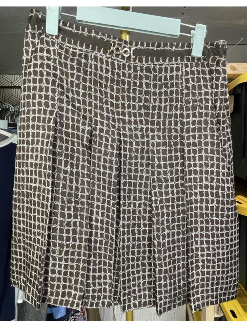 Ann Taylor Brown White Geometric 100% Silk Knee length Women's Size 4P Skirt